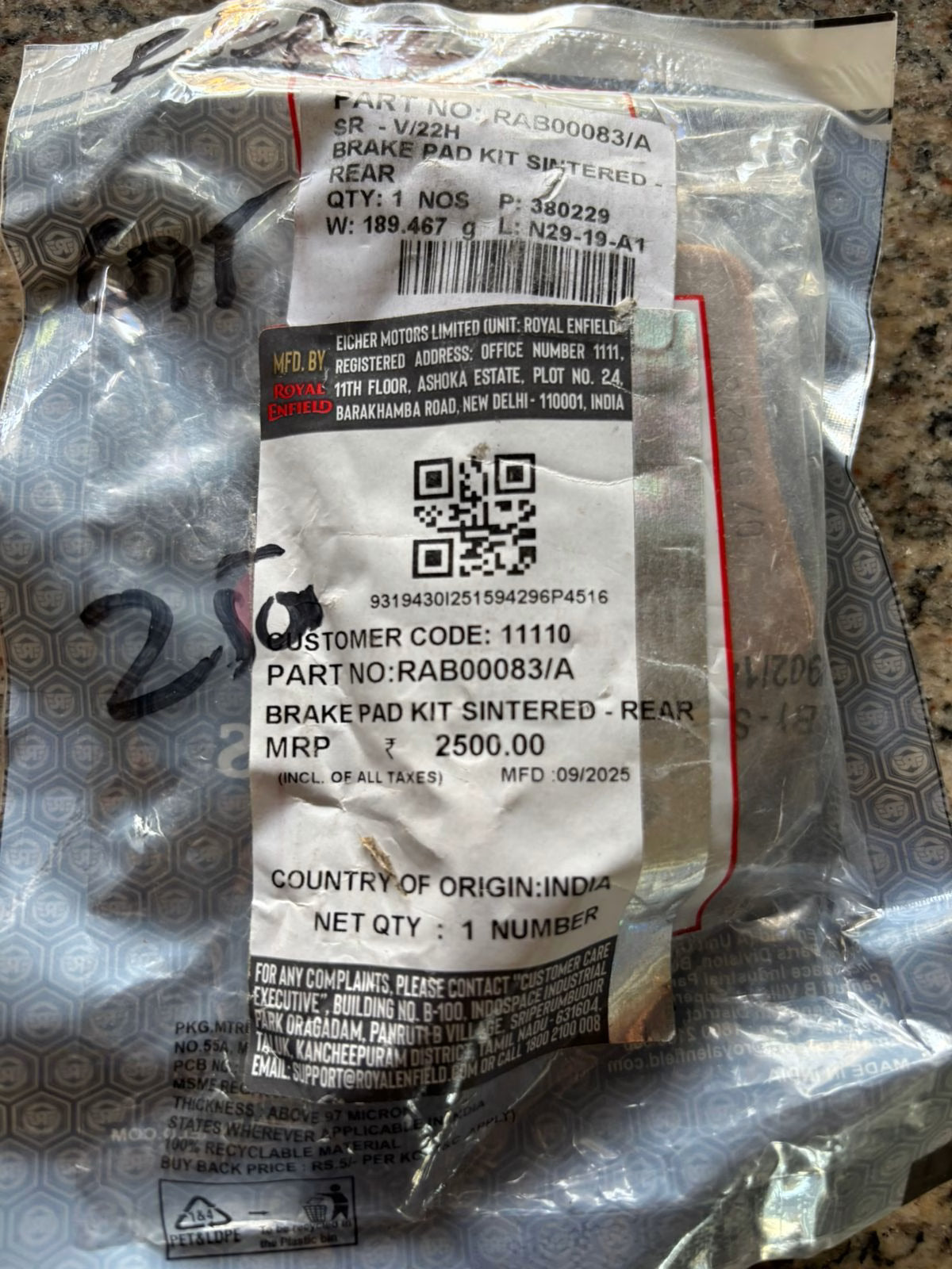 DISC BRAKE PADS ORIGINAL - GT 650/INTERCEPTOR 650/HIMALAYAN 450 image 1