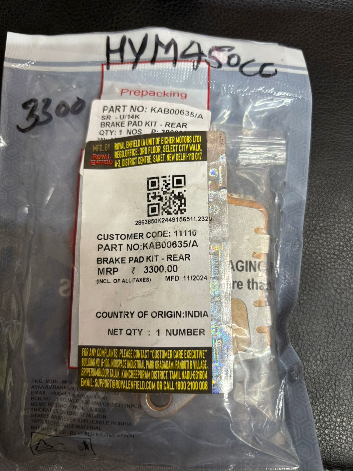 HIMALAYAN 450 BRAKE PADS - ORIGINAL image 0