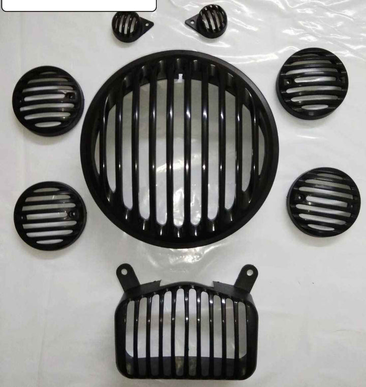 Metal Light Grill Set for Royal Enfield Standard 350/500 & Electra 350 – 8-Piece Set, Fits All RE New Engine Models (Post-2008)