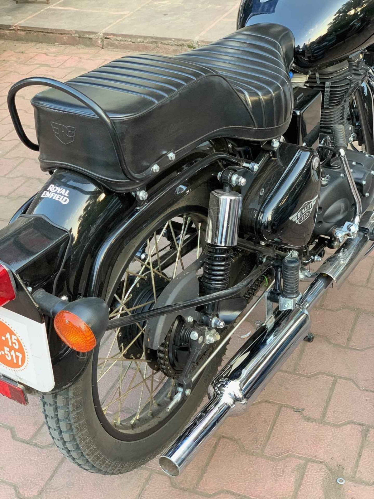 Short Bottle Chrome Exhaust for Royal Enfield – Moderate Old Bullet Thump, High Quality Filter, Fits All RE Models (New Engine, Post-2008)